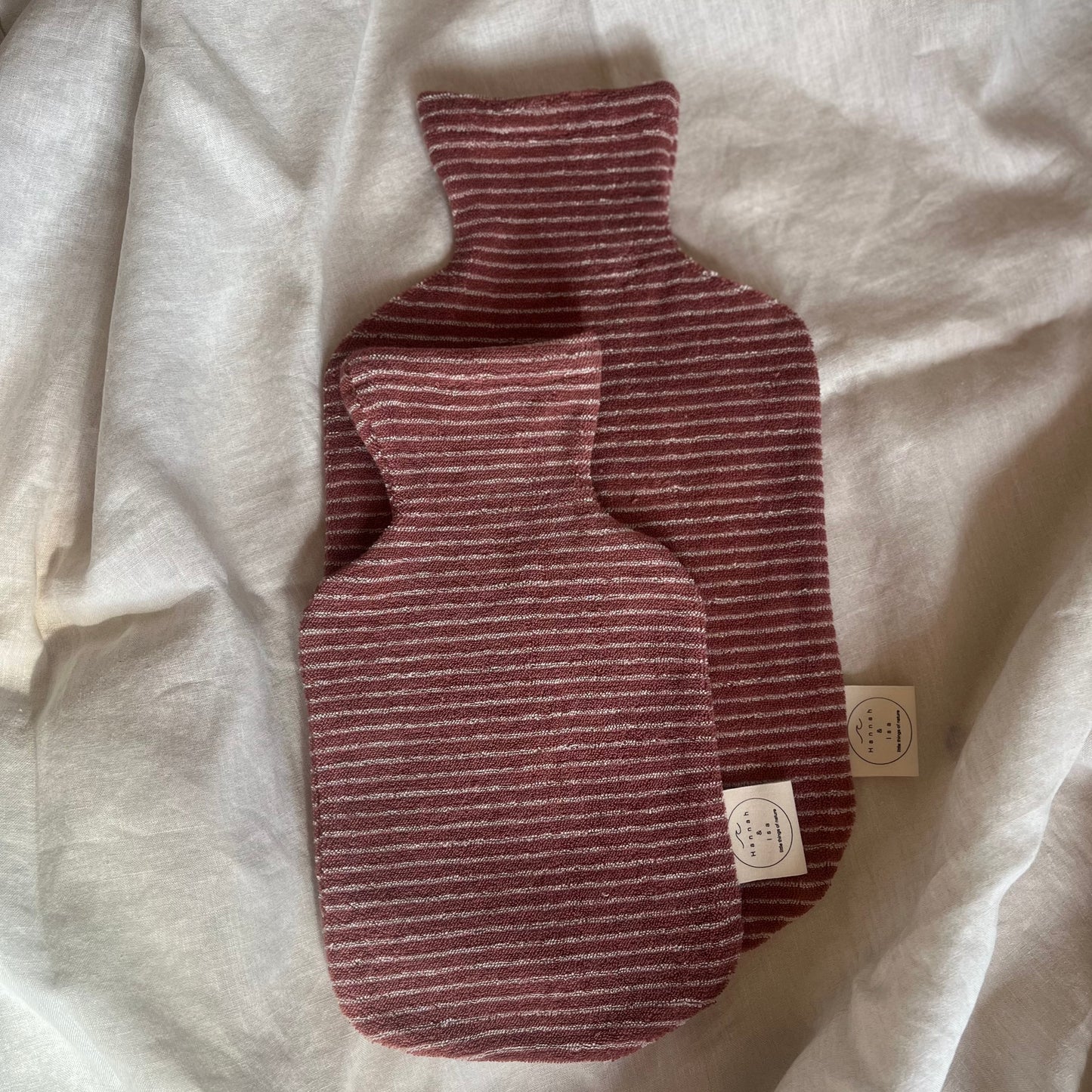 SET: WÄRMFLASCHE + WÄRMFLASCHENBEZUG, BRAUN STREIFEN