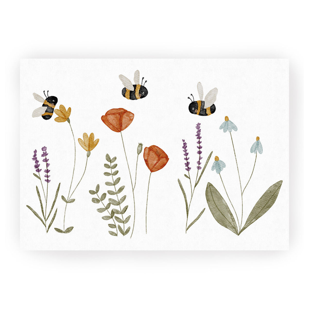 POSTKARTE, WIESENBLUMEN UND HUMMELN