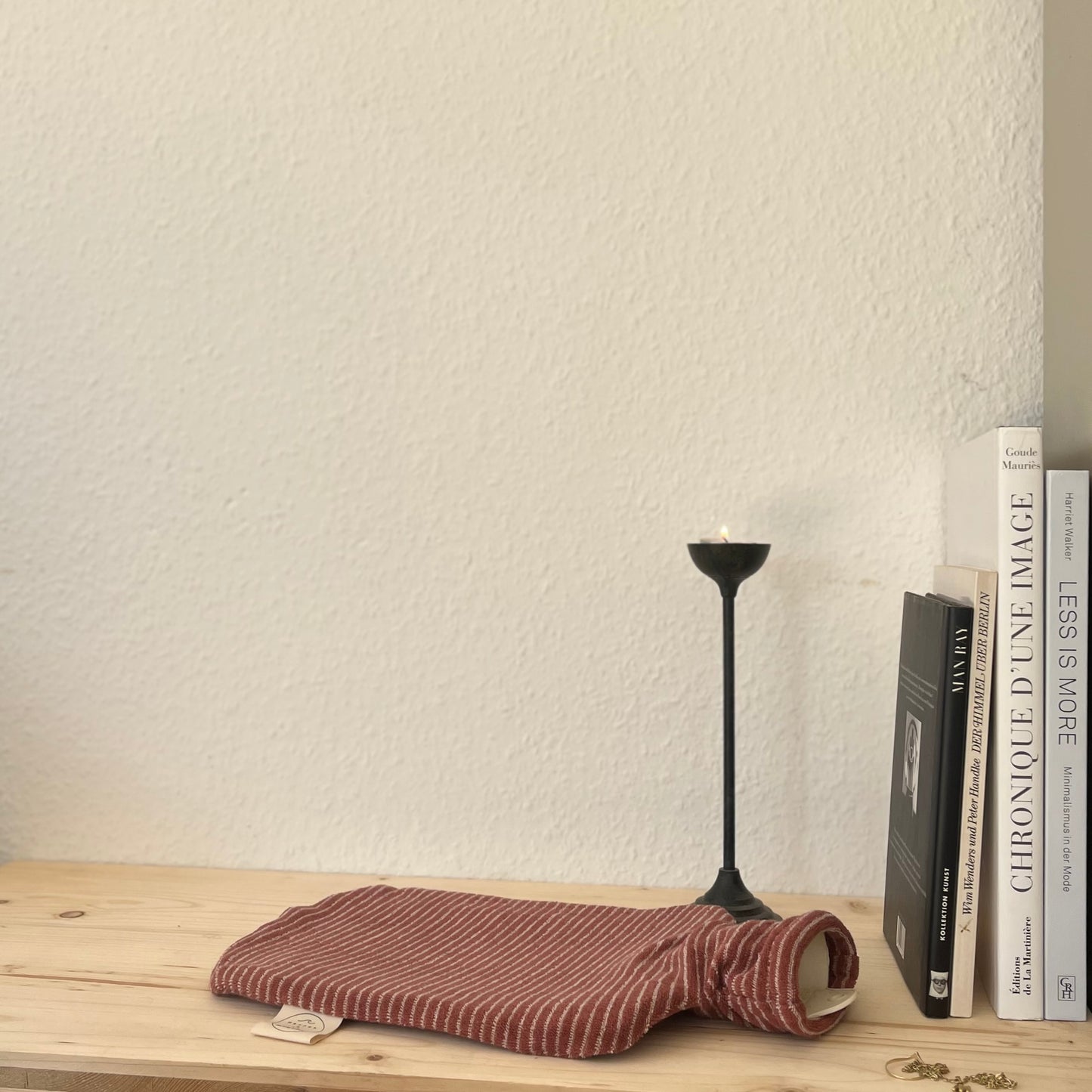 SET: WÄRMFLASCHE + WÄRMFLASCHENBEZUG, BRAUN STREIFEN